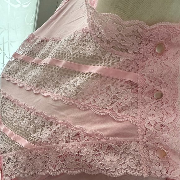 Vintage 60s Gilead Romantic Pink Lace Robe / Negligee Size S - Picture 3 of 12